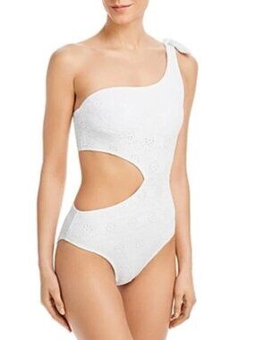 Aqua Swim Womens One-Shoulder Eyelet Monokini One-Piece Swimsuit White XL NWT
